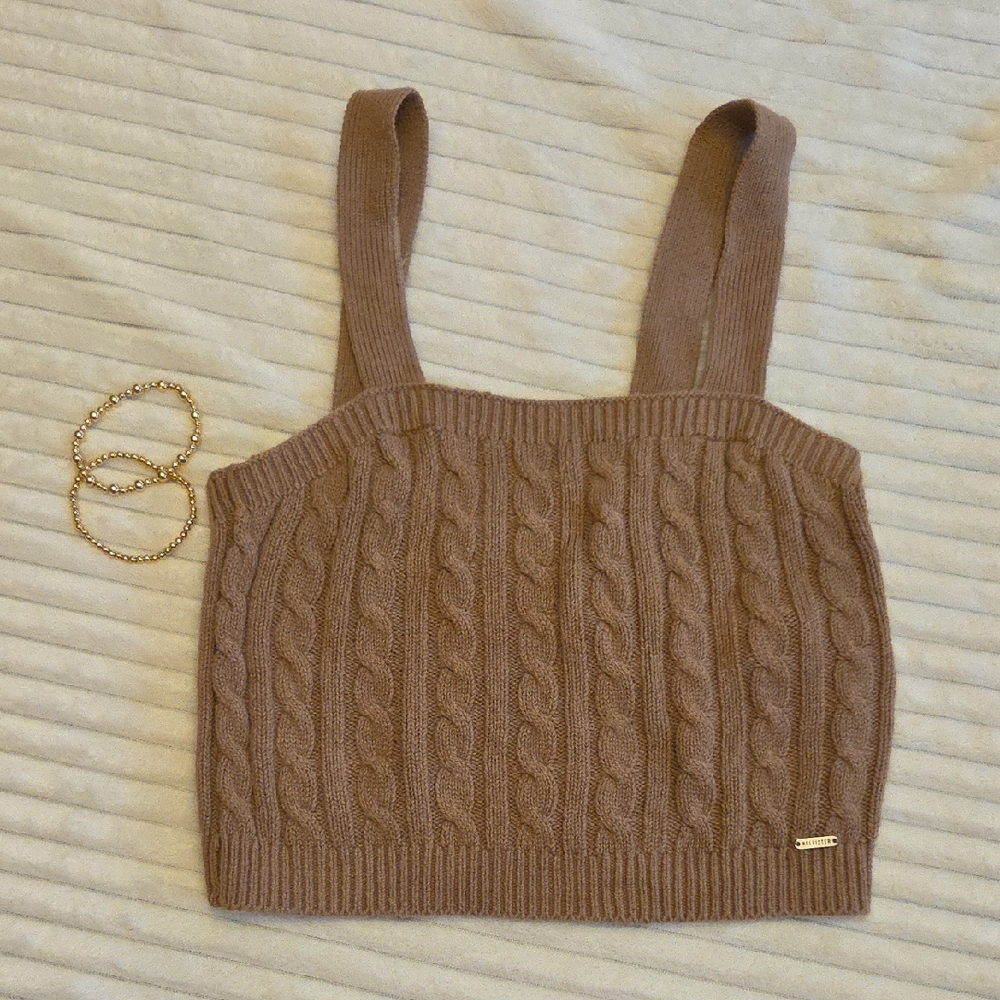 Hollister- Cable Knit Tan Crop Top